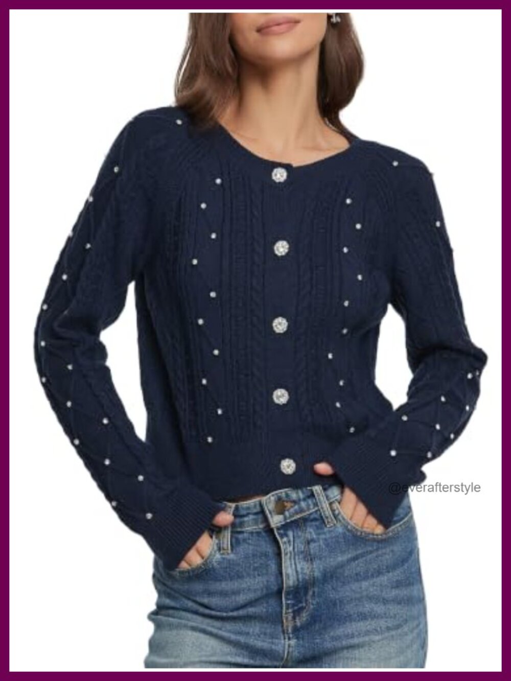 Cropped Cardigan Rhinestone Button Front Knit Sweater Coat